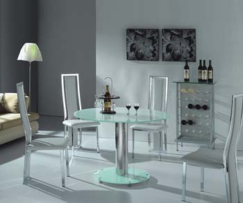Citron White Glass Round Dining Set