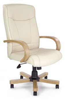 Clemson Cream Leather Deluxe Office Chair in Oak