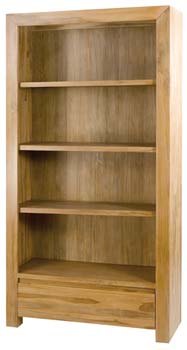 Furniture123 Cosmos Bleached Solid Teak 1 Drawer Wide Bookcase