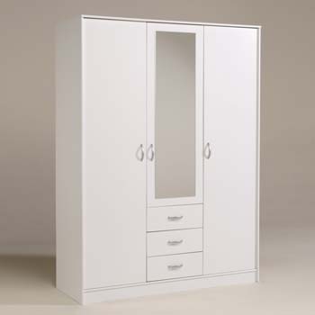 Cydia 3 Drawer 3 Door Mirrored Wardrobe in White