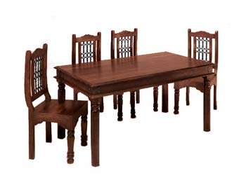 Furniture123 Delhi Indian Round Leg 4 Seater Dining Set