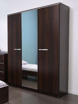 Furniture123 Evia 3 Door Mirrored Wardrobe in Dark Walnut