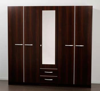 Furniture123 Evia 5 Door Mirrored Wardrobe in Dark Walnut