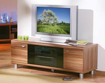 Furniture123 Fiona TV Unit in Walnut with Black Glass Doors