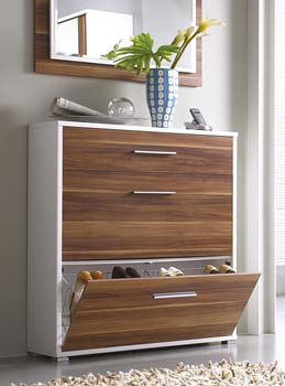 Florence Shoe Cabinet in Walnut and White