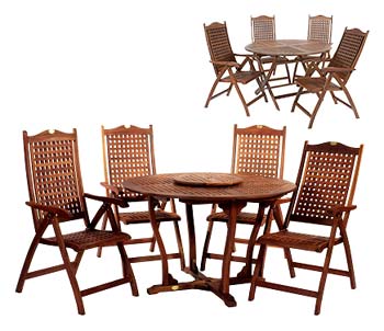 Furniture123 Fresco Chequers Round Folding Table and 4 Recliners