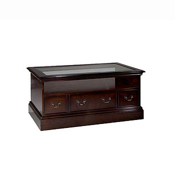 Furniture123 Georgian Reproduction Glass 3 Drawer Coffee Table