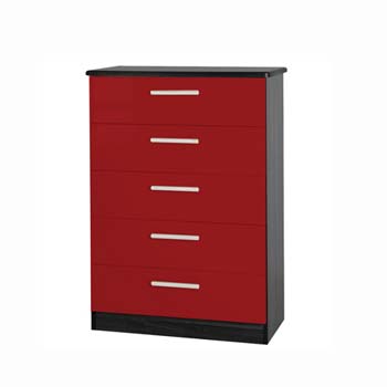 Hatherley High Gloss 5 Drawer Chest in Black and