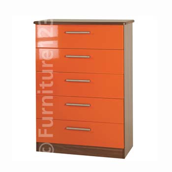 Furniture123 Hatherley High Gloss 5 Drawer Chest in Walnut