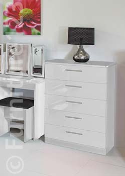 Furniture123 Hatherley High Gloss 5 Drawer Chest in White