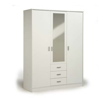 Furniture123 Inigo Mirrored Triple Wardrobe in White
