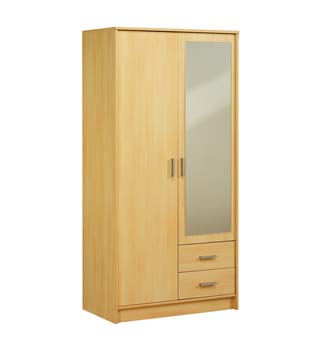 Furniture123 Initial Mirrored Double Wardrobe in Light Beech