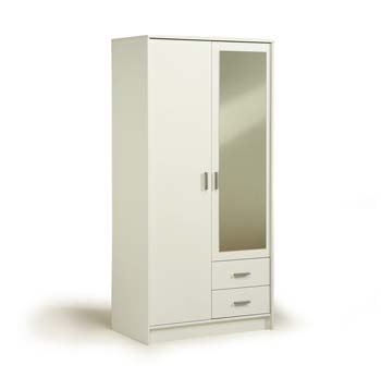 Initial Mirrored Double Wardrobe in White