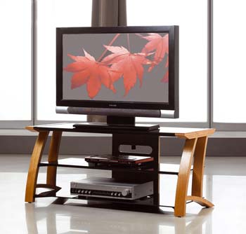 Furniture123 Kelly Black Glass TV Unit in Oak KL202