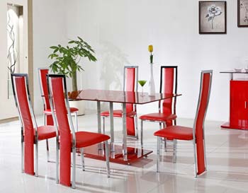 Kiwano Red Glass 6 Seater Dining Set with Citron