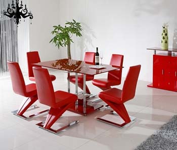 Furniture123 Kiwano Red Glass 6 Seater Dining Set with Kiwano