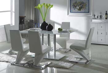 Kiwano White Glass 6 Seater Dining Set