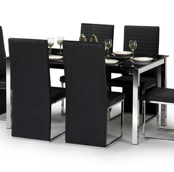 Furniture123 Lei Rectangular Dining Table with Black Glass Top
