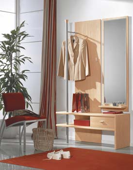 Life Clothes Stand and Mirror in Light Beech