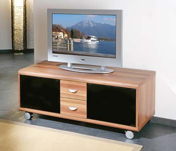 Furniture123 Lumina TV Unit in Walnut with Black Glass Doors