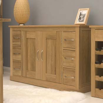 Furniture123 Maban Solid Oak 2 Door 6 Drawer Sideboard