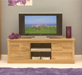 Furniture123 Maban Solid Oak 6 Drawer Widescreen TV Unit