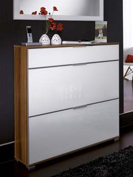 Furniture123 Madrid Large Shoe Cabinet in Walnut and White