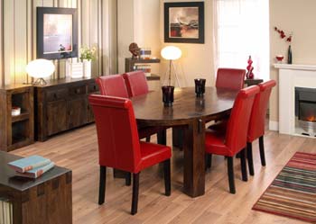 Furniture123 Malaya Mango Oval Dining Set with Leather Chairs