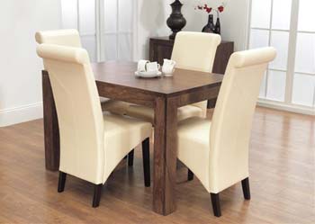 Furniture123 Malaya Mango Small Dining Set with 4 Ivory Corby