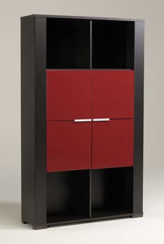 Furniture123 Mera Bookcase in Wenge with Red Lacquer Doors
