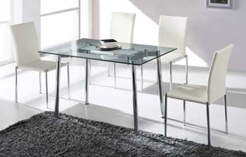 Furniture123 Meto Rectangular Glass Dining Set with Cream