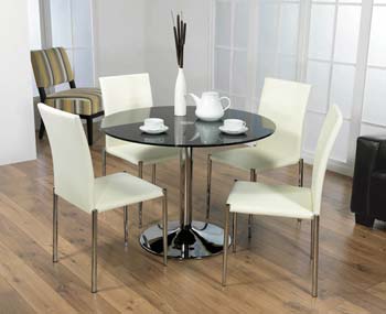 Furniture123 Meto Round Black Glass Dining Set with Cream