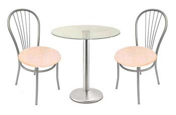 Milan Satin and Glass Dining Set with 4 Beech