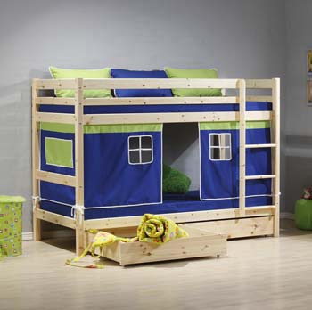 Furniture123 Minnie Natural Storage Bunk Bed with Blue Tent
