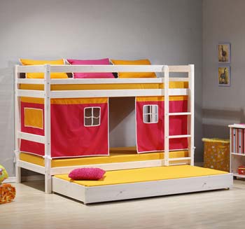 Minnie Solid Pine White Bunk Bed with Pink Tent