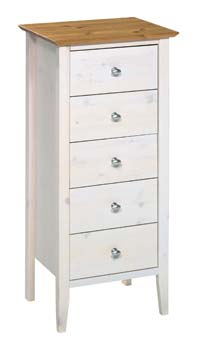 Furniture123 New York 5 Drawer Narrow Chest in White Stain