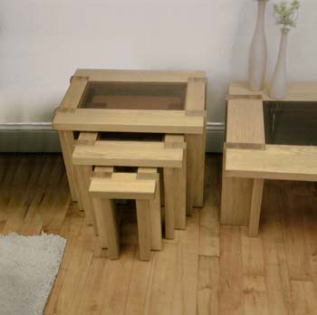 Furniture123 Nexo Light Oak Nest of Tables with Glass