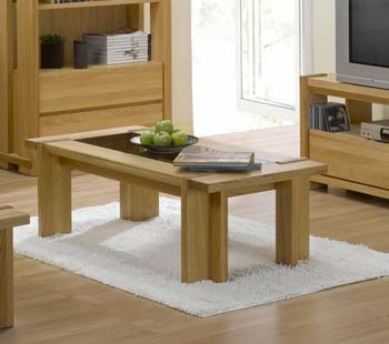 Furniture123 Nexo Light Oak Rectangular Coffee Table with Glass