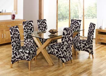 Nyon Oak Glass Dining Set in Floral