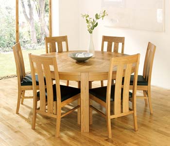 Furniture123 Nyon Oak Round Dining Set with Slatted Chairs -