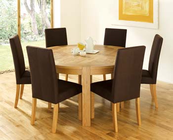Furniture123 Nyon Oak Round Dining Set with Upholstered Chairs