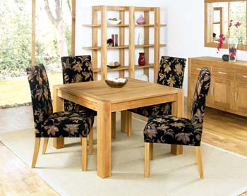Nyon Oak Square Dining Set with Floral Chairs