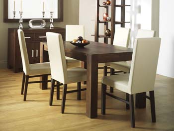 Furniture123 Nyon Walnut Dining Set with Leather Chairs -