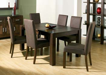 Furniture123 Nyon Walnut Extending Dining Set with Brown Chairs