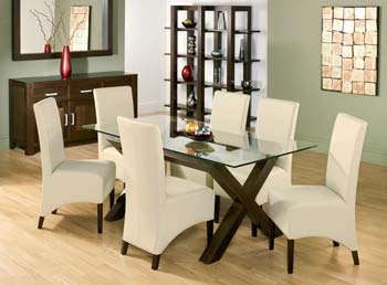 Furniture123 Nyon Walnut Glass Dining Set in Ivory