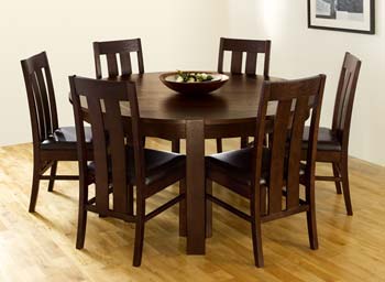 Furniture123 Nyon Walnut Round Dining Set with Slatted Chairs