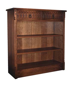 Olde Regal Oak Low Bookcase with 2 Drawers