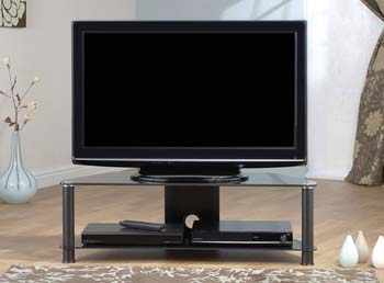 Furniture123 Orson Black Glass 2 Tier Corner TV Unit OS016 BB