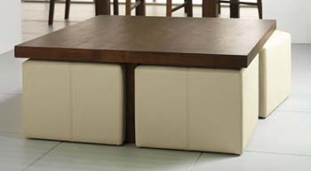 Panache Square Coffee Table with Four Ivory Faux