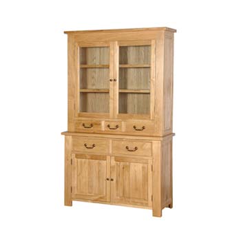 Furniture123 Portland Oak Glazed Bookcase with Cupboard and